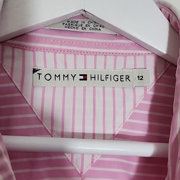 Tommy Hilfiger pink striped button down vintage 90's top size 12 - Picture 4 of 11